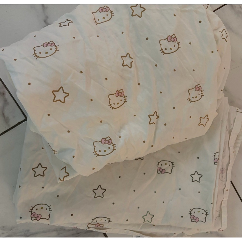 Pottery Barn Teen Hello Kitty Metallic Star XLT Cotton Flat & Fitted Sheet 2pc
